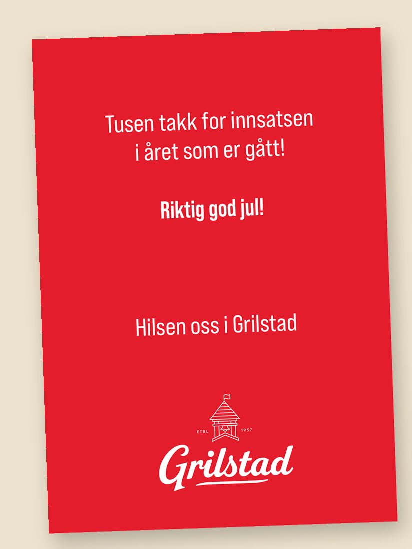 Rødt julekort fra Grilstad med takk for innsatsen